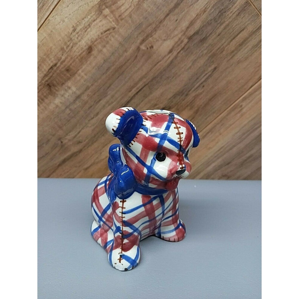 Vintage Brayton Laguna Gingham Dog Plaid California Sugar Shaker Figurine 4-1/2"